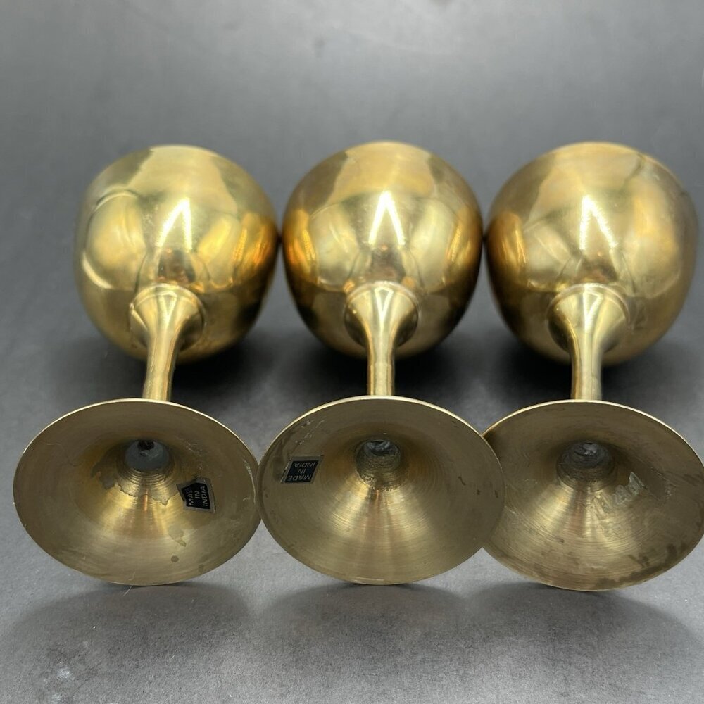 Vtg Brass Chalice Wine Goblet Cordial Drinking Cup Lot of 3 Medieval Renaissance - Picture 7 of 11